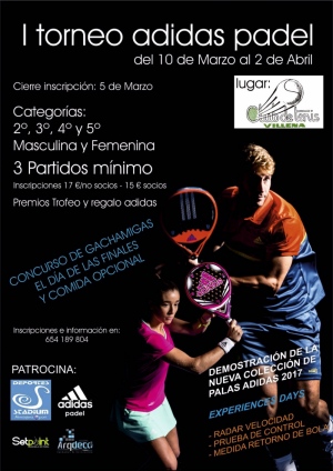 I Torneo Adidas Padel - 2, 3, 4, 5 categoria, masculina y femenina I Torneo Adidas Padel - 2, 3, 4, 5 categoria, masculina y femenina