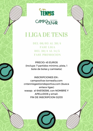 I Liga CN Tenis Campoolivar - Liga todos contra todos I Liga CN Tenis Campoolivar - Liga todos contra todos